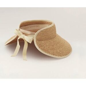 Helen Kaminski Mita Raffia Visor Wide Brim Herringbone Tie Packable Sun Hat